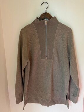 SPANX AirEssentials Half Zip Pullover Taupe Large Soft Luxe Athleisure Large